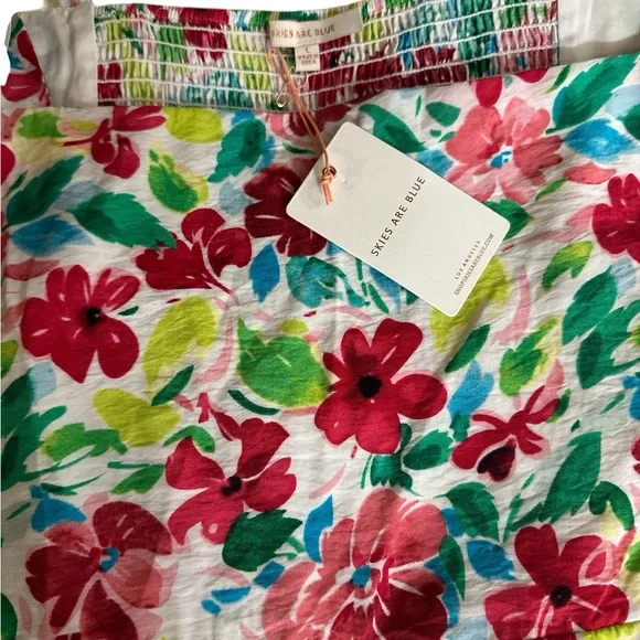 NWT Skies Are Blue Women’s Pink Red Puff Sleeve Sundress w/Elastic Back Size L - Picture 3 of 4